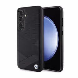 Étui pour Samsung Galaxy S24 - BMW - Cuir véritable - Motif lignes croisées - Noir - Semi-rigide
