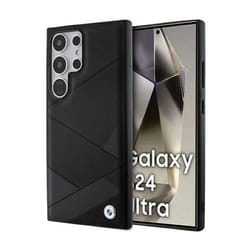 BMW Signature Leather Crossing Lines Pattern - Étui pour Samsung Galaxy S24 Ultra (Noir)
