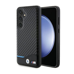BMW Leather Carbon Blue Line - Coque pour Samsung Galaxy S24 (noir)