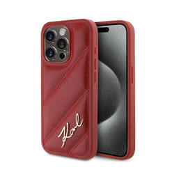 Coque de téléphone - Karl Lagerfeld - iPhone 15 Pro - Rouge - Cuir écologique - Matelassé