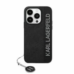 Coque pour iPhone 15 Pro Max - Karl Lagerfeld - Saffiano Strass&Charm - Noir - Synthétique - Mixte