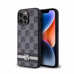 Coque pour smartphone - DKNY - iPhone 14 Pro Max - Cuir noir - Mono motif - Rayures imprimées
