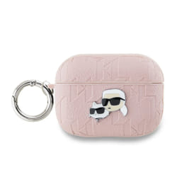 Karl Lagerfeld Coque AirPods Pro 2 - Motif Karl et Choupette Gaufré Rose