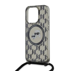 Karl Lagerfeld Coque MagSafe iPhone 15 Pro IML Monogram Crossbody Élégant Noir transparent