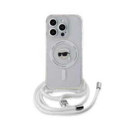 Karl Lagerfeld Coque pour iPhone 15 Pro Max Bandoulière à Motif Karl Head Transparent