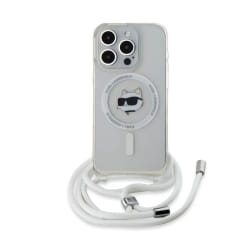 Karl Lagerfeld Coque MagSafe pour iPhone 15 Pro Max avec Bandoulière Motif Choupette Transparent