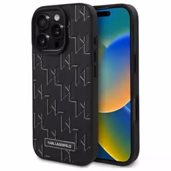 Coque pour iPhone 16 Pro - Karl Lagerfeld - Noir - MagSafe - Cuir - Monogramme