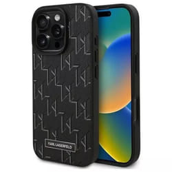 Coque pour iPhone 16 Pro - Karl Lagerfeld - Noir - MagSafe - Cuir - Monogramme
