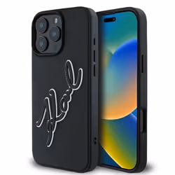 Coque Karl Lagerfeld 3D Rubber Bicolor Signature pour iPhone 16 Pro (noir)