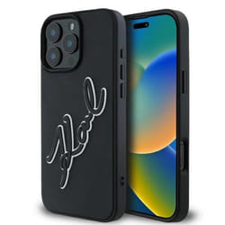 Coque Karl Lagerfeld 3D Rubber Bicolor Signature pour iPhone 16 Pro (noir)