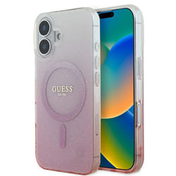 Coque Guess IML Glitter Gradient MagSafe pour iPhone 16 - Pink