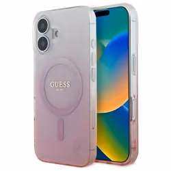Coque Guess IML Glitter Gradient MagSafe pour iPhone 16 Plus (Rose)