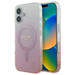 Coque Guess IML Glitter Gradient MagSafe pour iPhone 16 Plus (Rose)