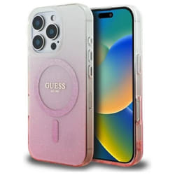 Coque Guess IML Glitter Gradient MagSafe pour iPhone 16 Pro Max (Rose)