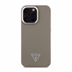 Coque pour iPhone 16 Pro Max Antichocs à Effet Grainé avec Logo Triangulaire Guess Marron