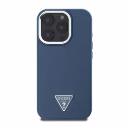 Coque pour iPhone 16 Pro Max Antichocs à Effet Grainé avec Logo Triangulaire Guess Bleu