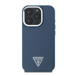 Coque pour iPhone 16 Pro Max Antichocs à Effet Grainé avec Logo Triangulaire Guess Bleu