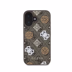 Coque pour iPhone 16 Compatible MagSafe Édition 4G Peony Ultra-Chic Guess Marron