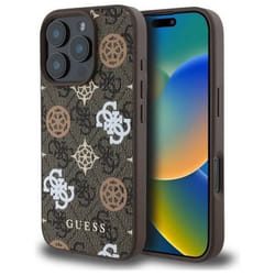 Coque rigide MagSafe - Guess - iPhone 16 Pro Max - Édition 4G - Fleurs de pivoine - Marron