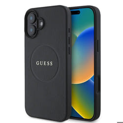 Coque pour iPhone 16 Plus - Guess Bague Or Grainé MagSafe (GUHMP16MPGHSMMK) - Noir