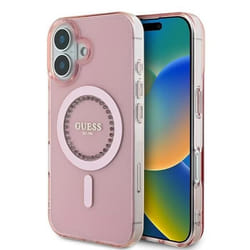 Coque Guess IML Strass MagSafe pour iPhone 16 (Rose)