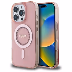 Coque Guess IML Strass MagSafe pour iPhone 16 Pro Max (Rose)