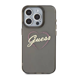 Coque pour iPhone 16 Pro - Guess Hardcase IML Heart (GUHCP16LHCHGSPK) - Noir