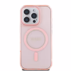 Coque pour iPhone 16 Pro Max MagSafe avec Cercle Pailleté Guess Rose
