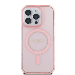 Coque pour iPhone 16 Pro Max MagSafe avec Cercle Pailleté Guess Rose