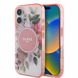 Coque Guess IML Flower & Tonal Circle MagSafe pour iPhone 16 (rose)