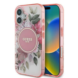 Coque Guess IML Flower & Tonal Circle MagSafe pour iPhone 16 (rose)