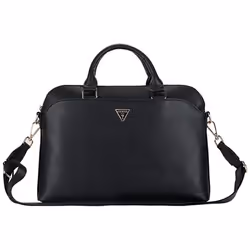 Guess Sacoche pour ordinateur portable 15 avec poche zippée grainée et logo triangulaire (noir)