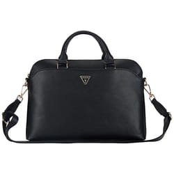 Guess Sacoche pour ordinateur portable 15 avec poche zippée grainée et logo triangulaire (noir)