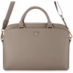 Guess Sacoche pour ordinateur portable 15 avec poche zippée grainée et logo triangulaire (marron)