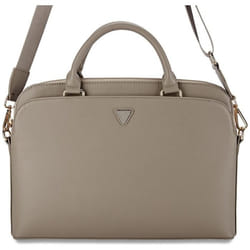 Guess Sacoche pour ordinateur portable 15 avec poche zippée grainée et logo triangulaire (marron)