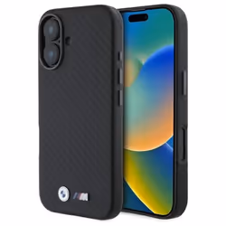 Coque pour iPhone 16 - BMW - Cuir Carbone Wrapped Metal - Noir - Rigide - Mixte