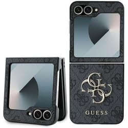 Coque pour Samsung Galaxy Z Flip6 - Guess Leather 4G Logo Métal (GUHCZZF64GMGGR) - Noir