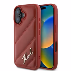 Coque téléphone - Karl Lagerfeld - iPhone 16 - Matelassée - Cuir écologique - Rouge
