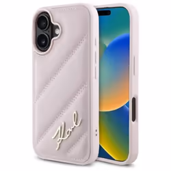 Coque téléphone - Karl Lagerfeld - iPhone 16 - Cuir écologique - Protection anti-rayures - Rose