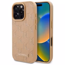 Coque pour iPhone 16 Pro - Karl Lagerfeld - Beige - MagSafe - Cuir Écologique - Rigide