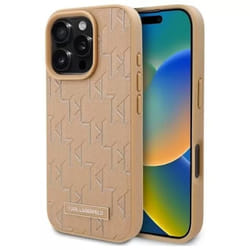 Coque pour iPhone 16 Pro - Karl Lagerfeld - Beige - MagSafe - Cuir Écologique - Rigide
