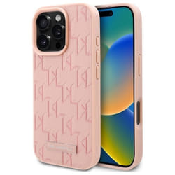 IPhone 16 Pro Case - Karl Lagerfeld Leather MagSafe (KLHMP16LPKHPORPP) - Pink Hot Stamp