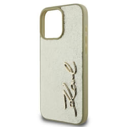 Coque Téléphone - Karl Lagerfeld - iPhone 16 Pro 6.3 - Métal doré - Signature - Protection durable
