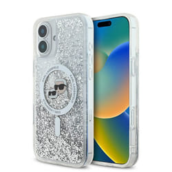 Coque Karl Lagerfeld Glitter Liquid MagSafe à paillettes pour iPhone 16 - Transparent Karl&Choupette Head