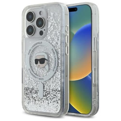 Coque pour iPhone 16 Pro - Karl Lagerfeld Liquid Glitter MagSafe (KLHMP16LLLLGKISGH) - Tête de Karl transparente