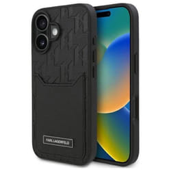 Karl Lagerfeld Cardslots Monogram - Coque pour iPhone 16 (noir)