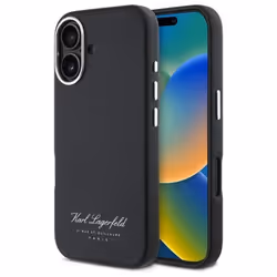 Coque téléphone - Karl Lagerfeld - iPhone 16 - Similicuir noir - Aluminium - Protection anti-rayures