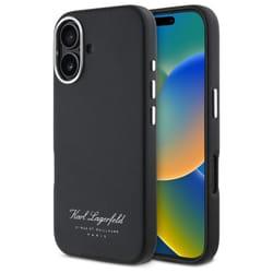 Coque téléphone - Karl Lagerfeld - iPhone 16 - Similicuir noir - Aluminium - Protection anti-rayures