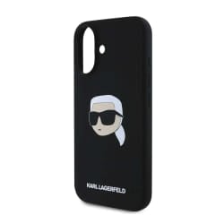 Karl Lagerfeld Coque pour iPhone 16 Compatible MagSafe Série Karl Head en Silicone Noir