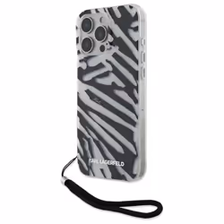 Coque Karl Lagerfeld IML motif zèbre et cordon pour iPhone 16 Pro (noir)